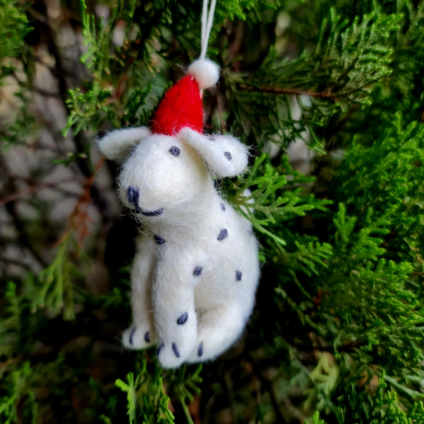 Spotty the dog, Needle felted with Hanging Thread.