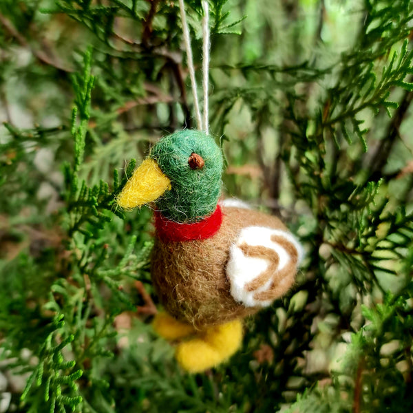 Mal the Mallard Duck, Needle felted with Hanging Thread.