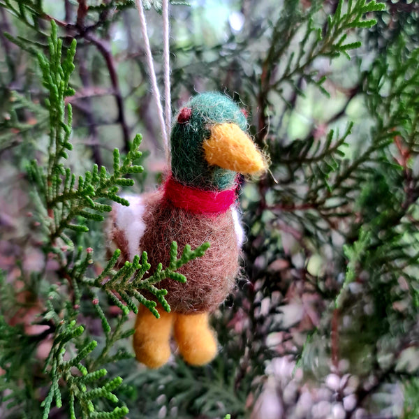 Mal the Mallard Duck, Needle felted with Hanging Thread.
