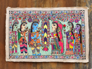 Original Large Mithila (Madhubani) Artwork: Ram and Sita Engagement Ceremony