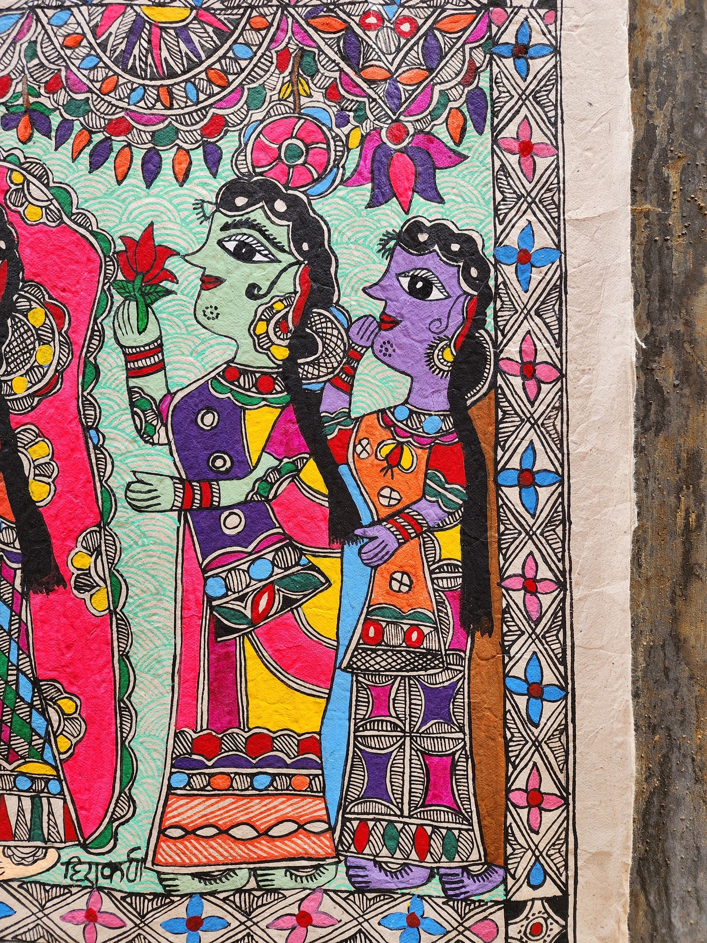 Original Large Mithila (Madhubani) Artwork: Ram and Sita Engagement Ceremony
