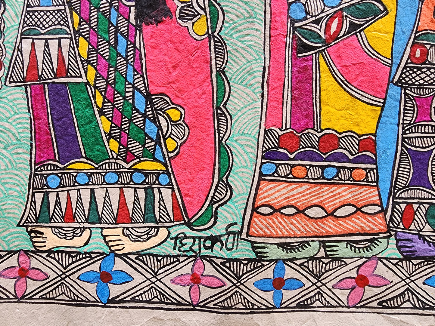 Original Large Mithila (Madhubani) Artwork: Ram and Sita Engagement Ceremony