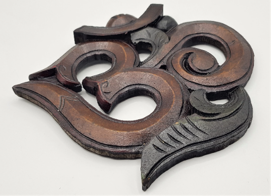 Wooden Om Wall Hanging, hand carved in Nepal, Natural Wood Finish
