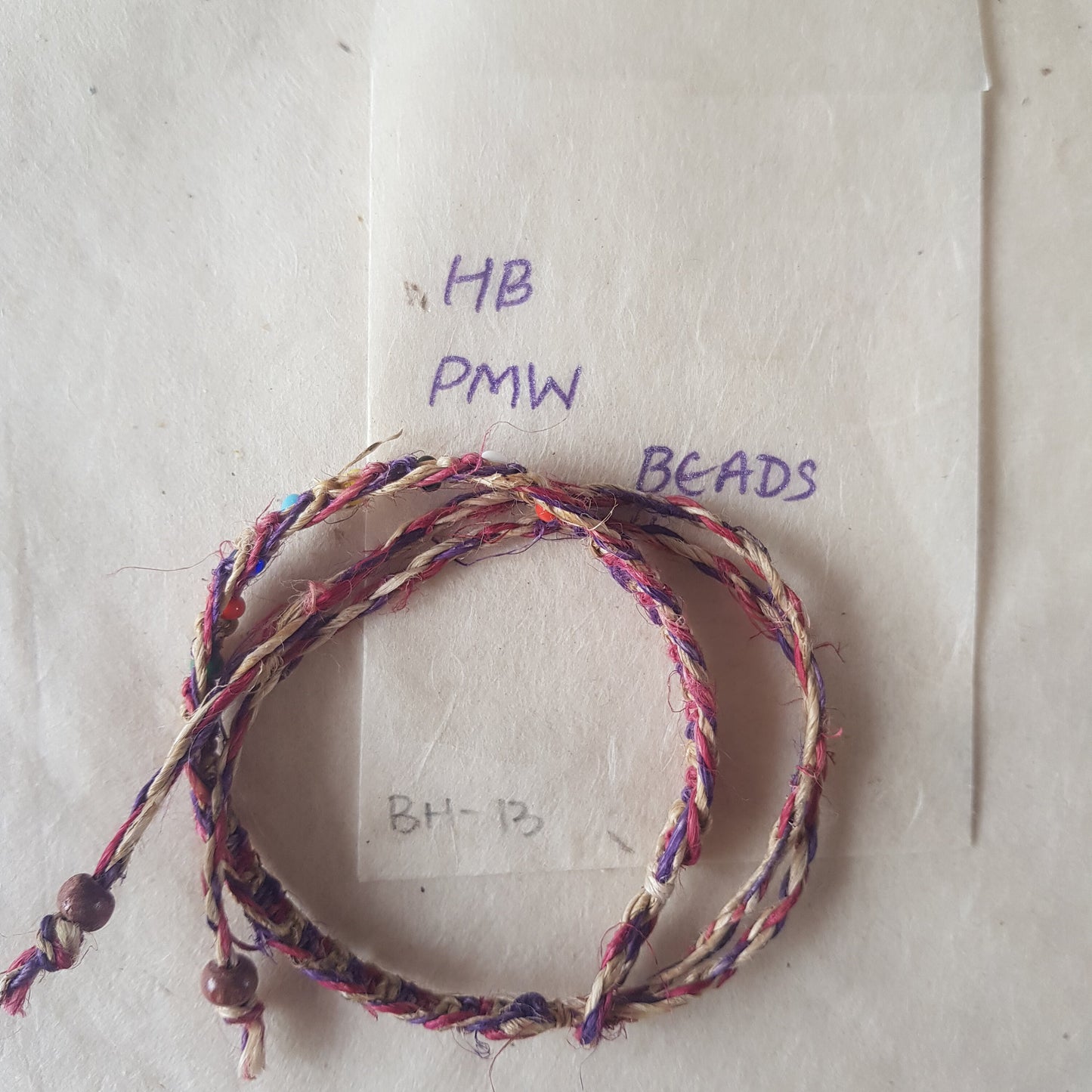 Hemp Purple and Maroon Cord bracelet beaded