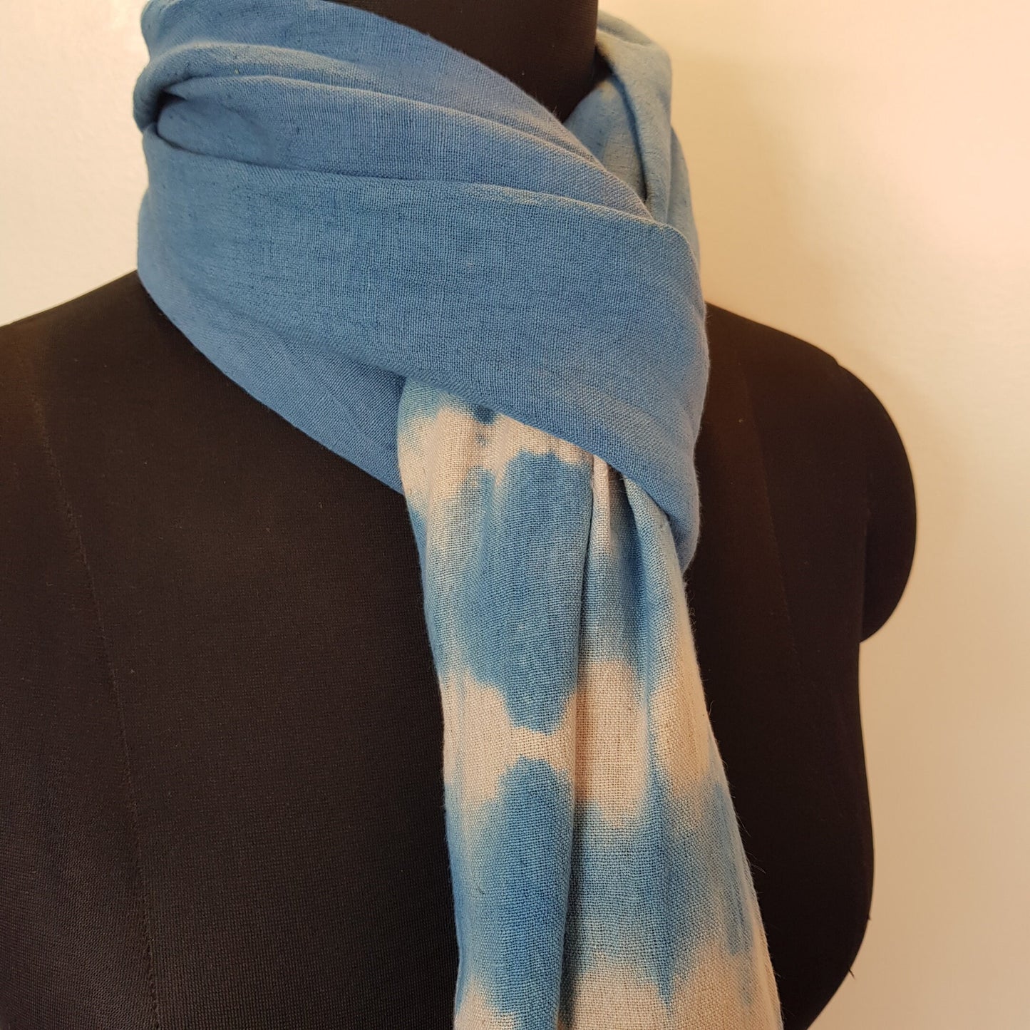 Shibori Handloom Hemp Scarf; Blue & White