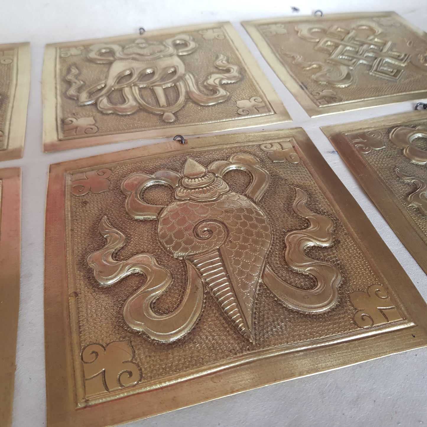 Brass Asthamangala Wall Hanging,  Eight Auspicious Buddhist Symbols (large)