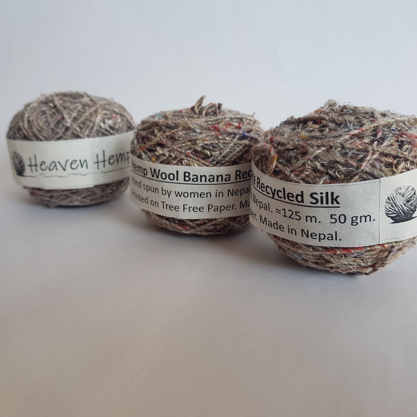 Handspun Hemp, Wool, Banana & Recycled Silk Yarn 50gram.