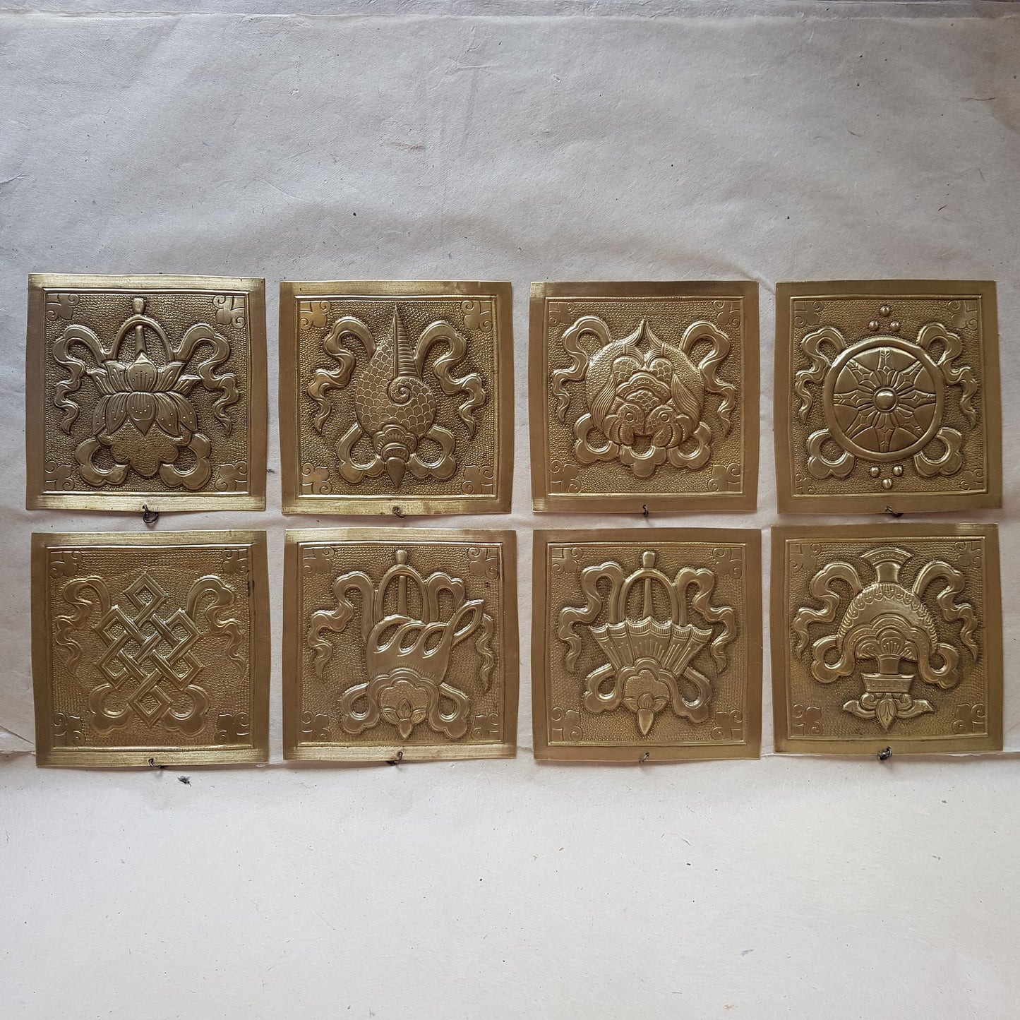 Brass Asthamangala Wall Hanging,  Eight Auspicious Buddhist Symbols (large)