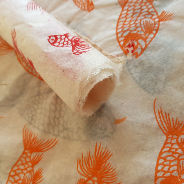 Orange Tropical Goldfish Print on Hemp Tissue Paper