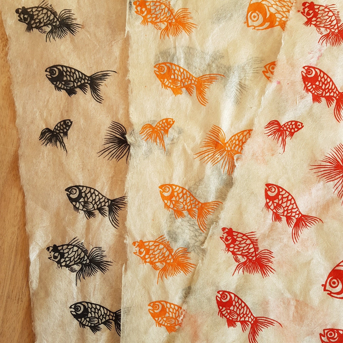 Black Tropical Goldfish Print on Hemp Tissue Paper