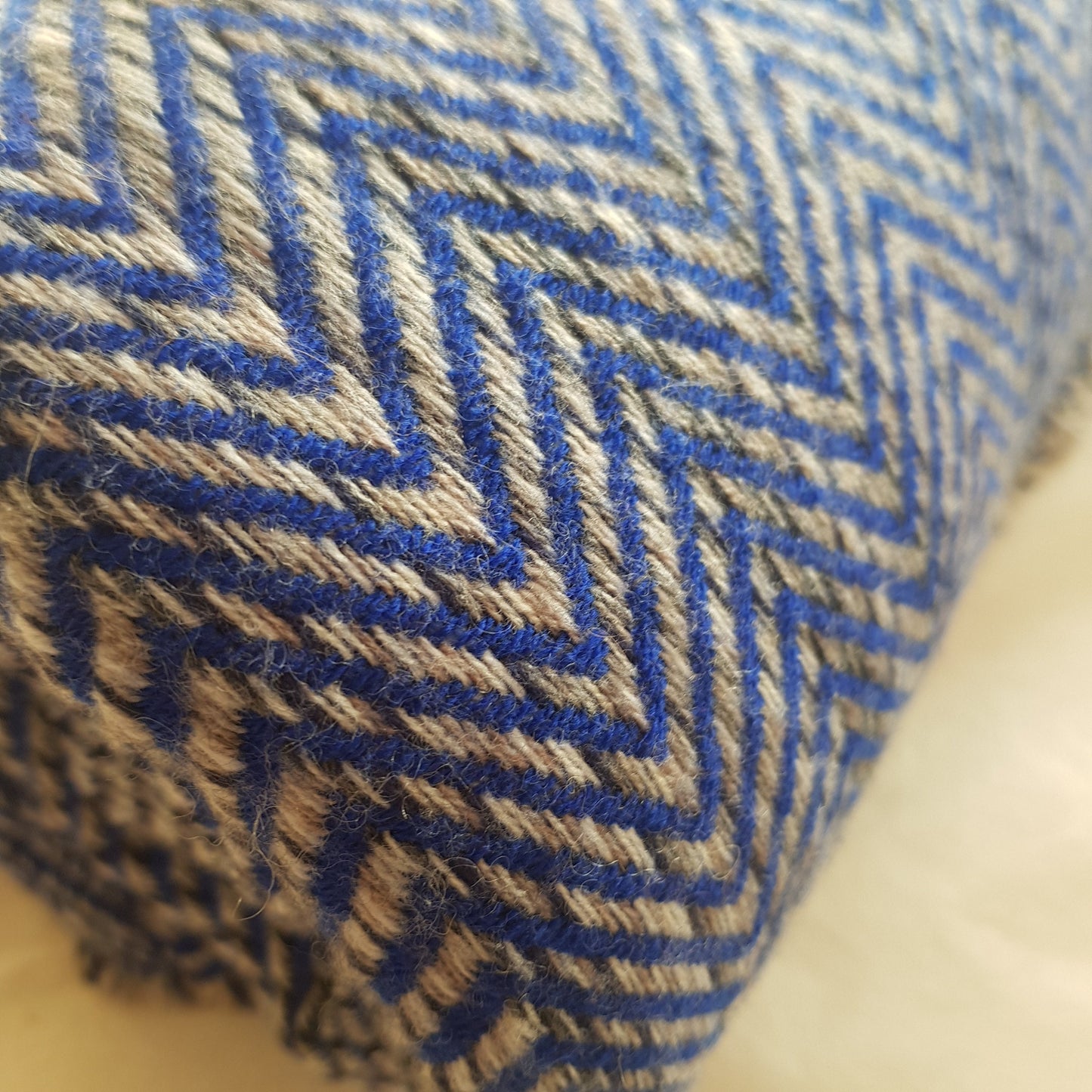 Cashmere blanket, Navy, white, black & grey chevron weave