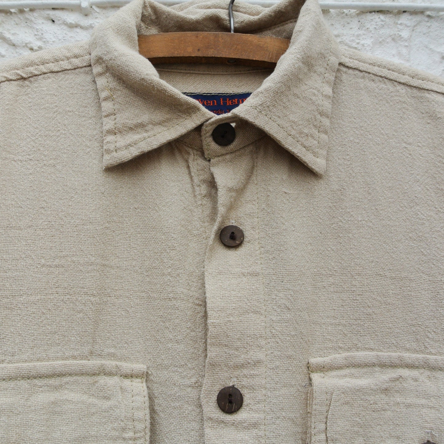 Men's Hemp Short Sleeved Shirt in Natural with Coconut Buttons