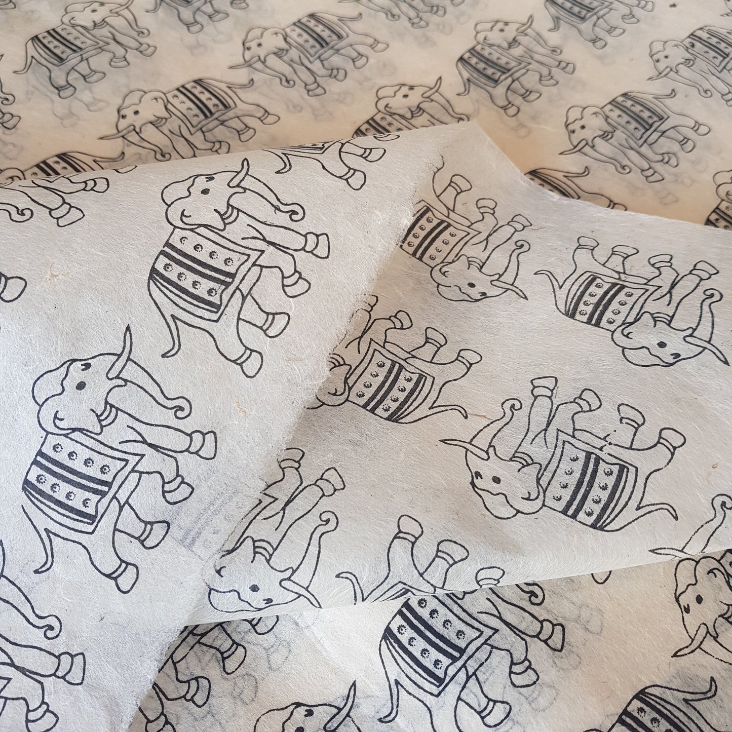 Black Elephants Print on Hemp Tissue Paper