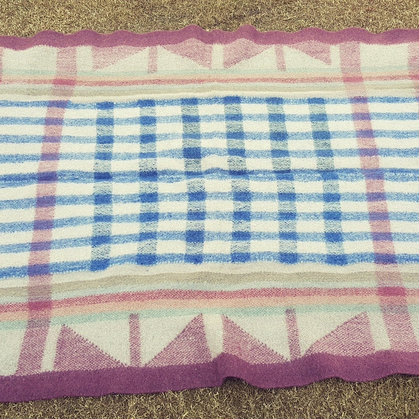 Boiled Wool 'Radhi' Rug, Large, Blue Check