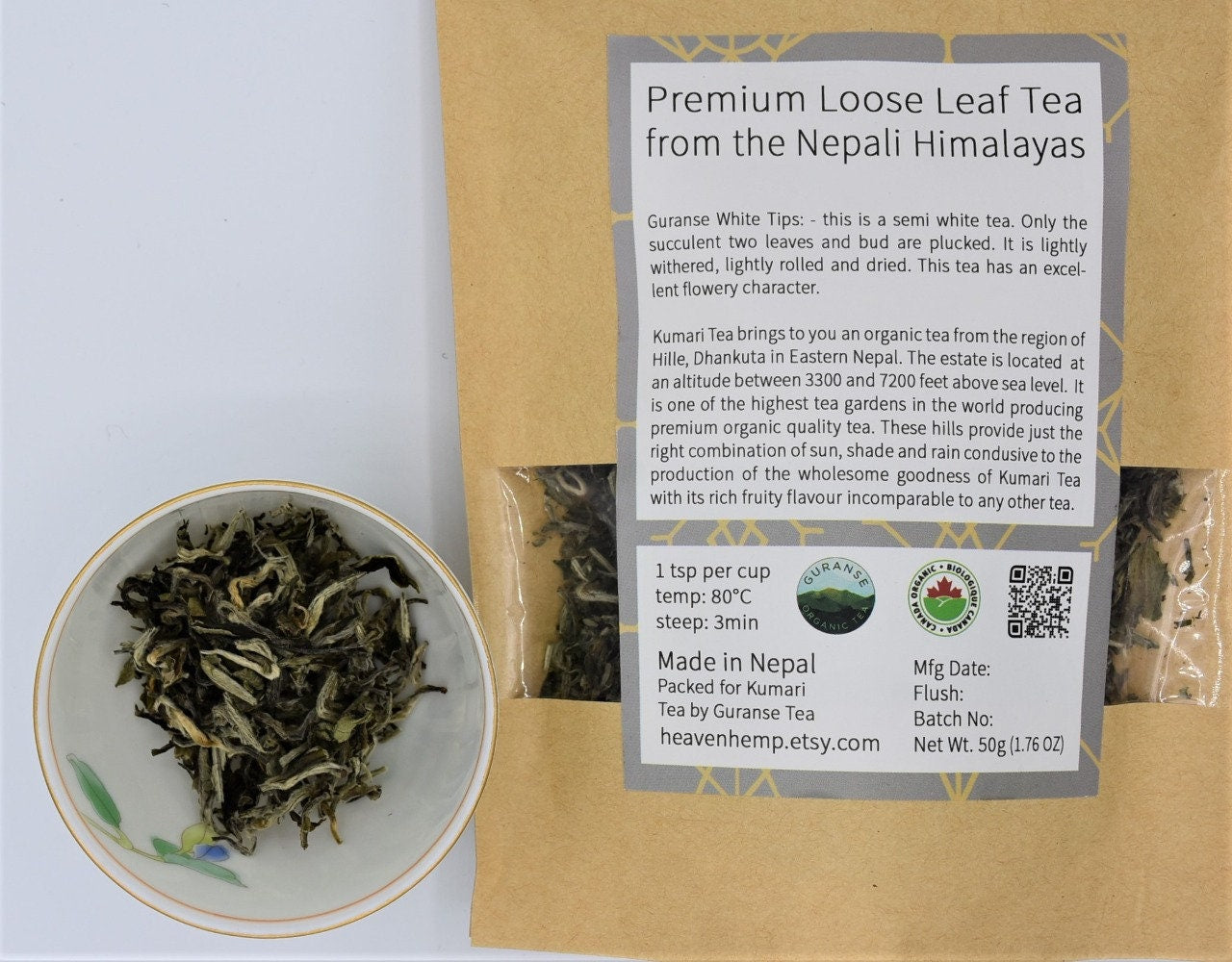 Guranse White Tips. Premium Loose Leaf Organic Tea from the Nepali Himalayas