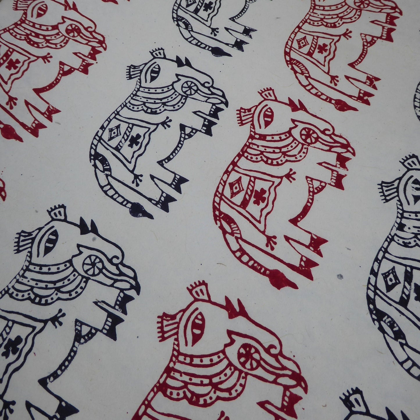 Mithila Elephants Block Printed on Lokta Paper, Handmade, Tree Free & Sustainable