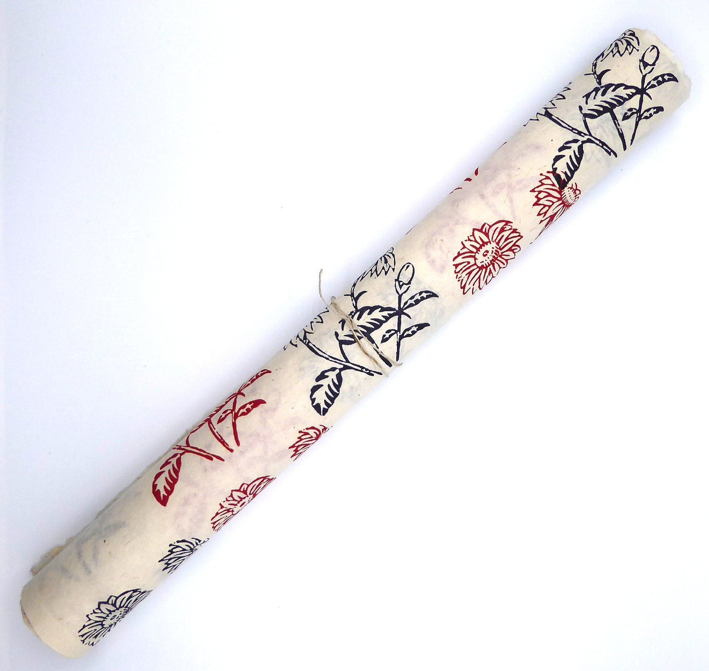 Red and Black Wildflowers block printed on Lokta Paper, Handmade, Tree-Free & Sustainable