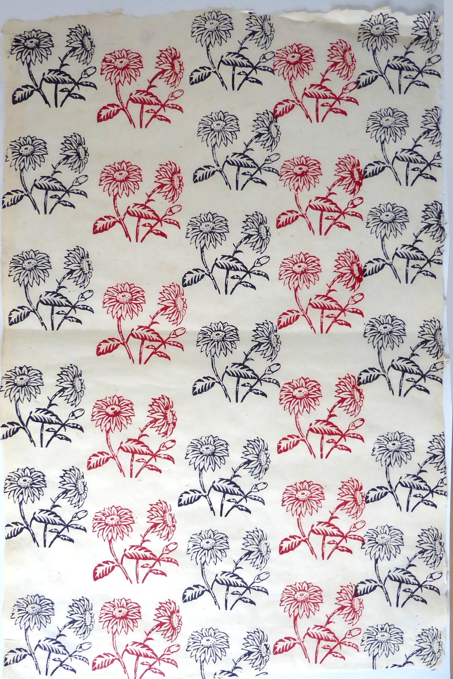 Red and Black Wildflowers block printed on Lokta Paper, Handmade, Tree-Free & Sustainable