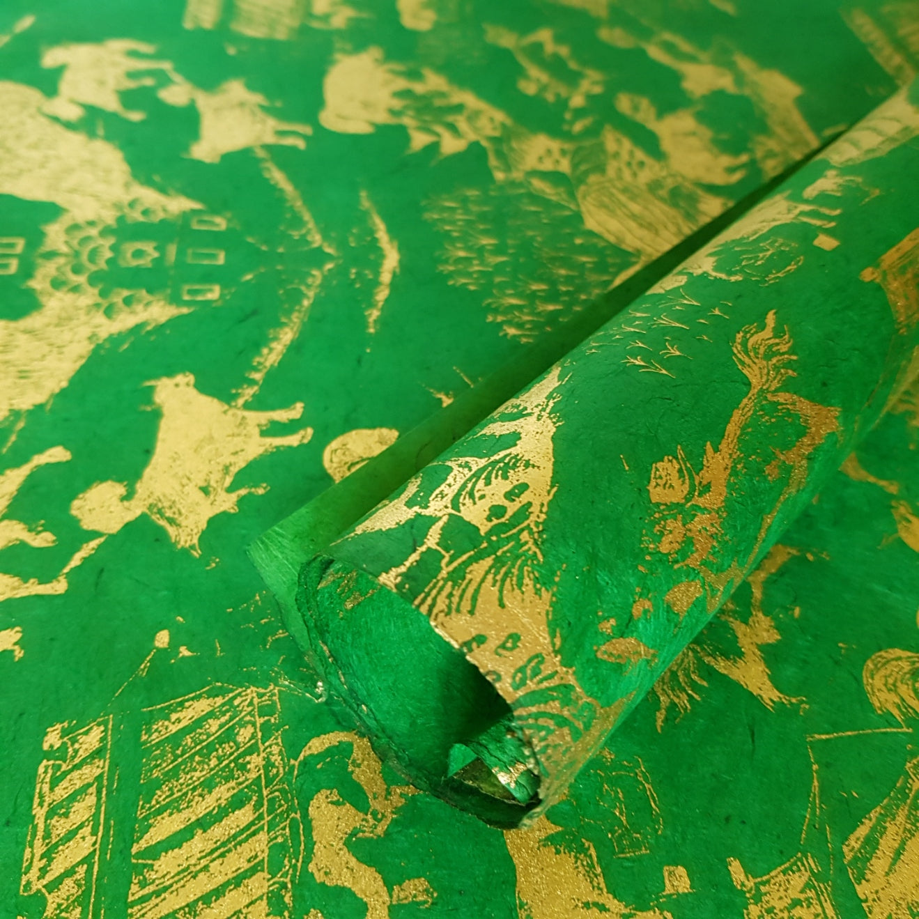 Vintage Lokta Paper Bundle - 5 Large Sheets 75 x50cm -  Green Silk Screen Collection