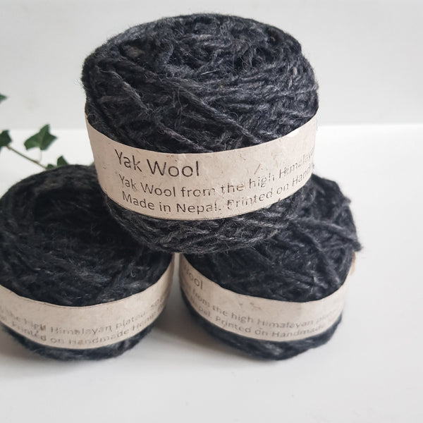 Yak Wool & Silk Yarn, Hand spun, White or Black