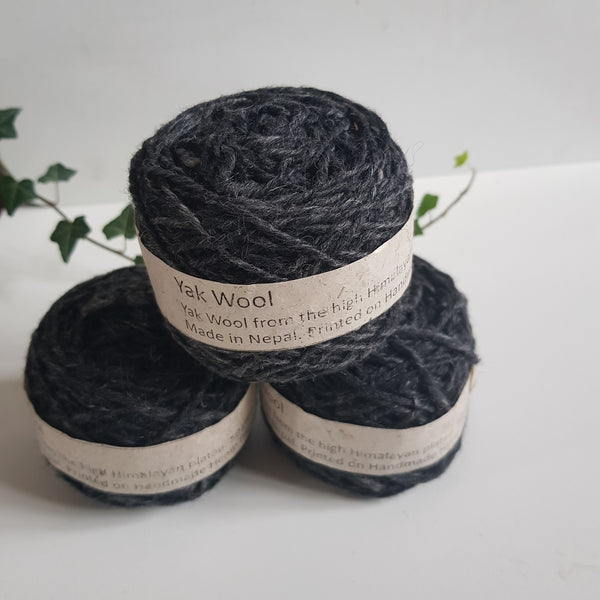 Yak Wool & Silk Yarn, Hand spun, White or Black