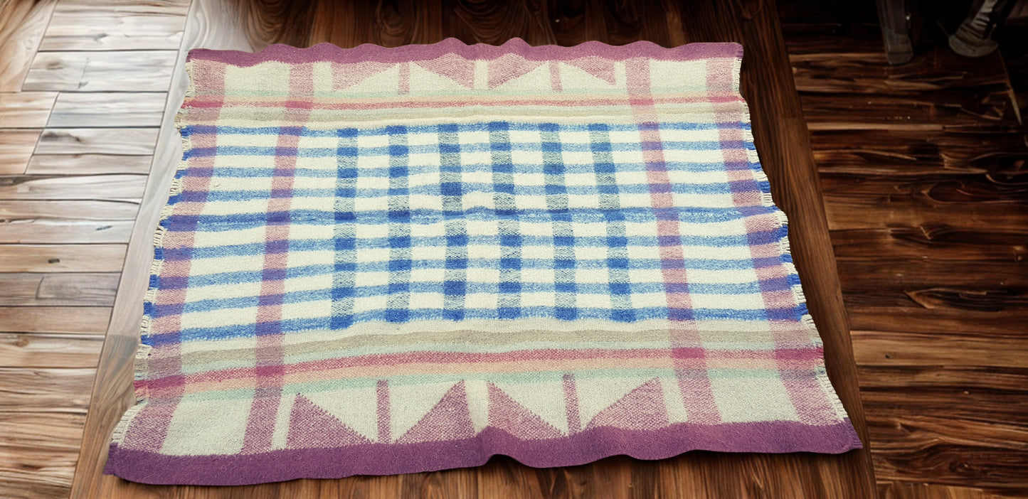 Boiled Wool 'Radhi' Rug, Large, Blue Check