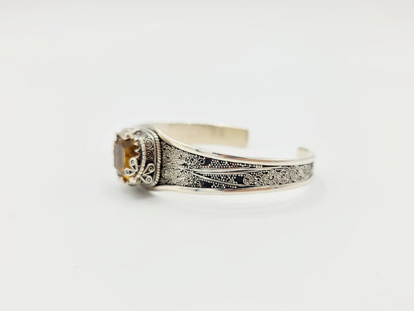 Handmade 925 Sterling Silver Cuff/Bracelet with Cut Citrine Gemstone; ''Surya''
