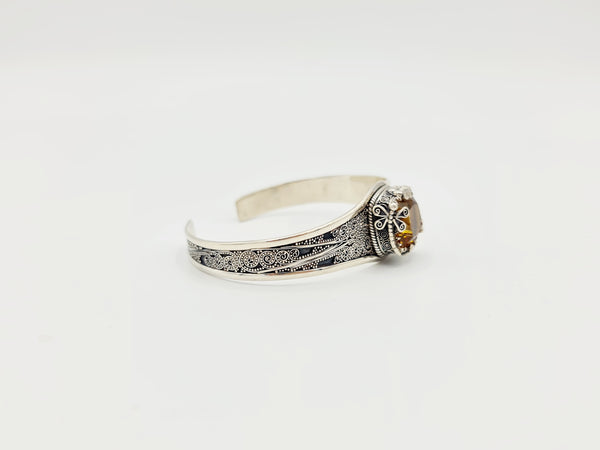 Handmade 925 Sterling Silver Cuff/Bracelet with Cut Citrine Gemstone; ''Surya''