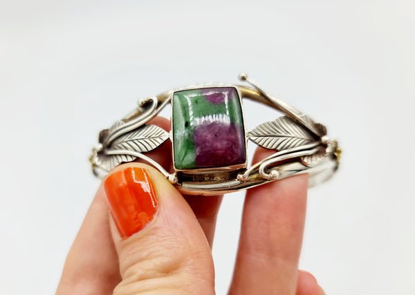 Handmade 925 Sterling Silver Ruby Zoisite Cuff/Bracelet; ''Dhairya''