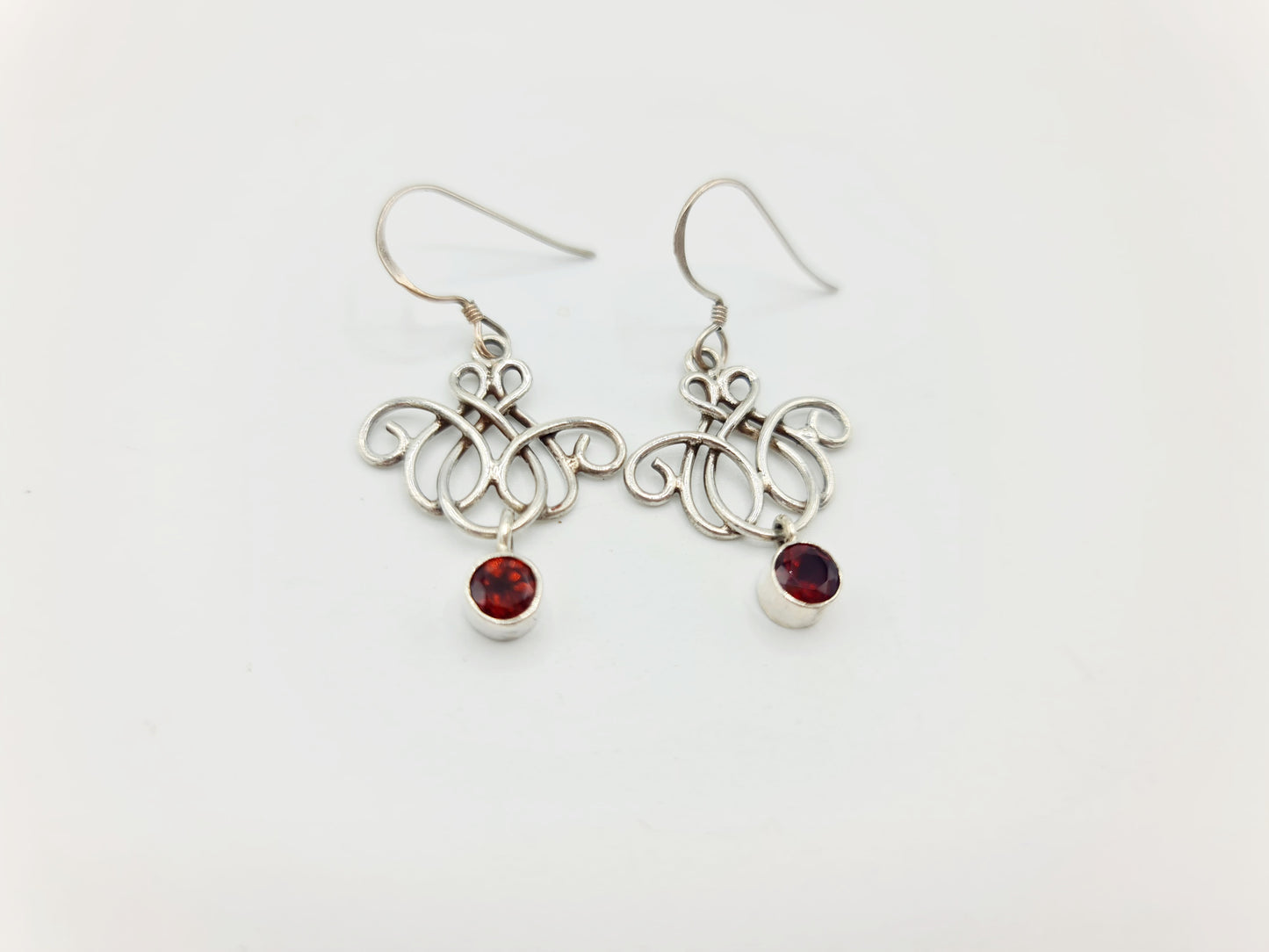Handmade 925 Sterling Silver Garnet Earrings; Celtic Knot design