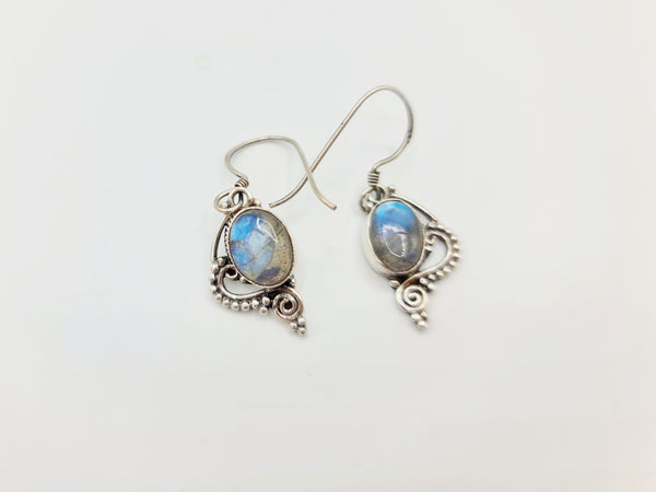 Handmade 925 Sterling Silver Labradorite Earrings; Dangle drop design