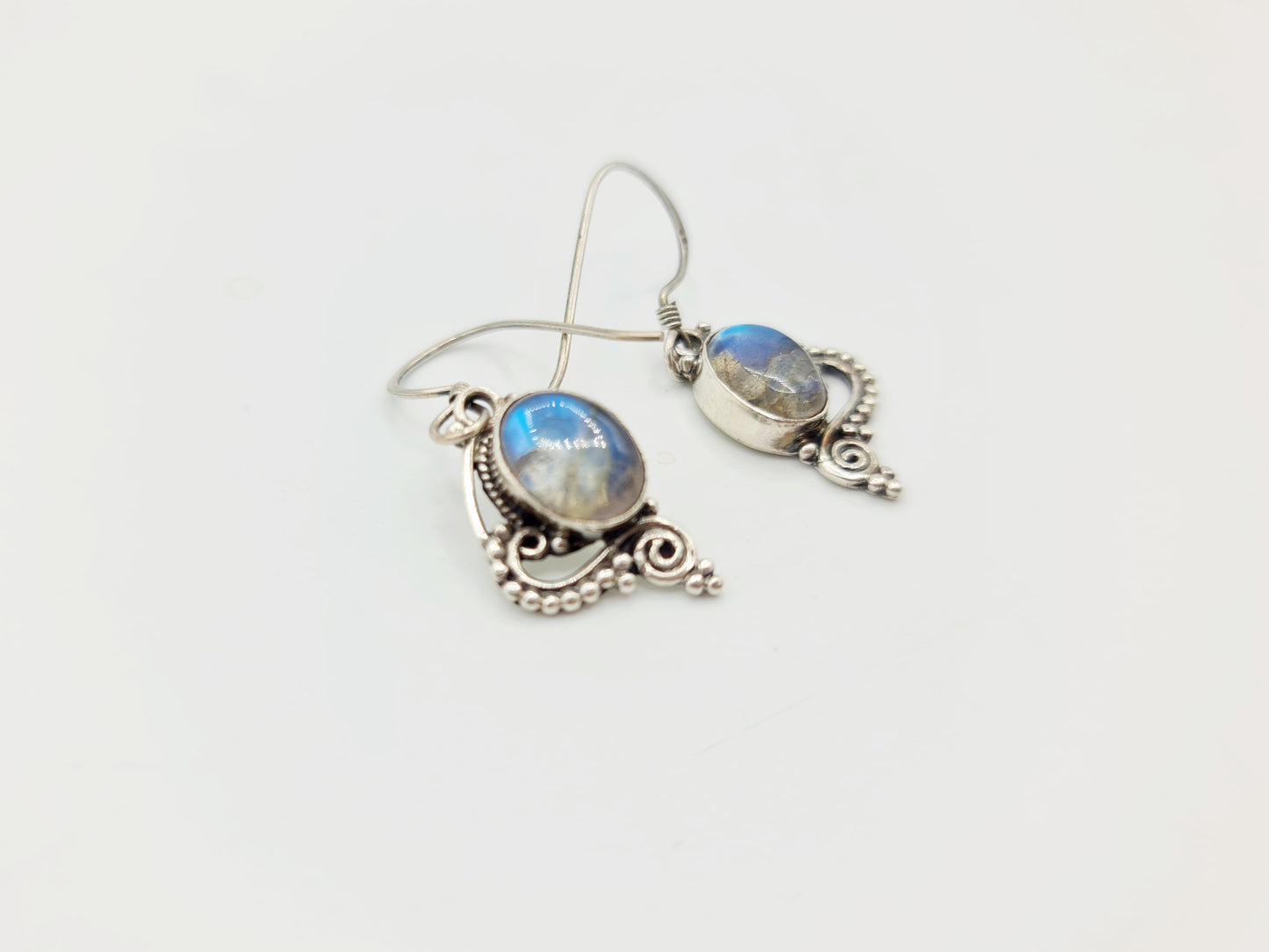 Handmade 925 Sterling Silver Labradorite Earrings; Dangle drop design
