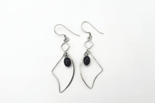 Handmade 925 Sterling Silver Black Onyx Earrings; Minimalist design