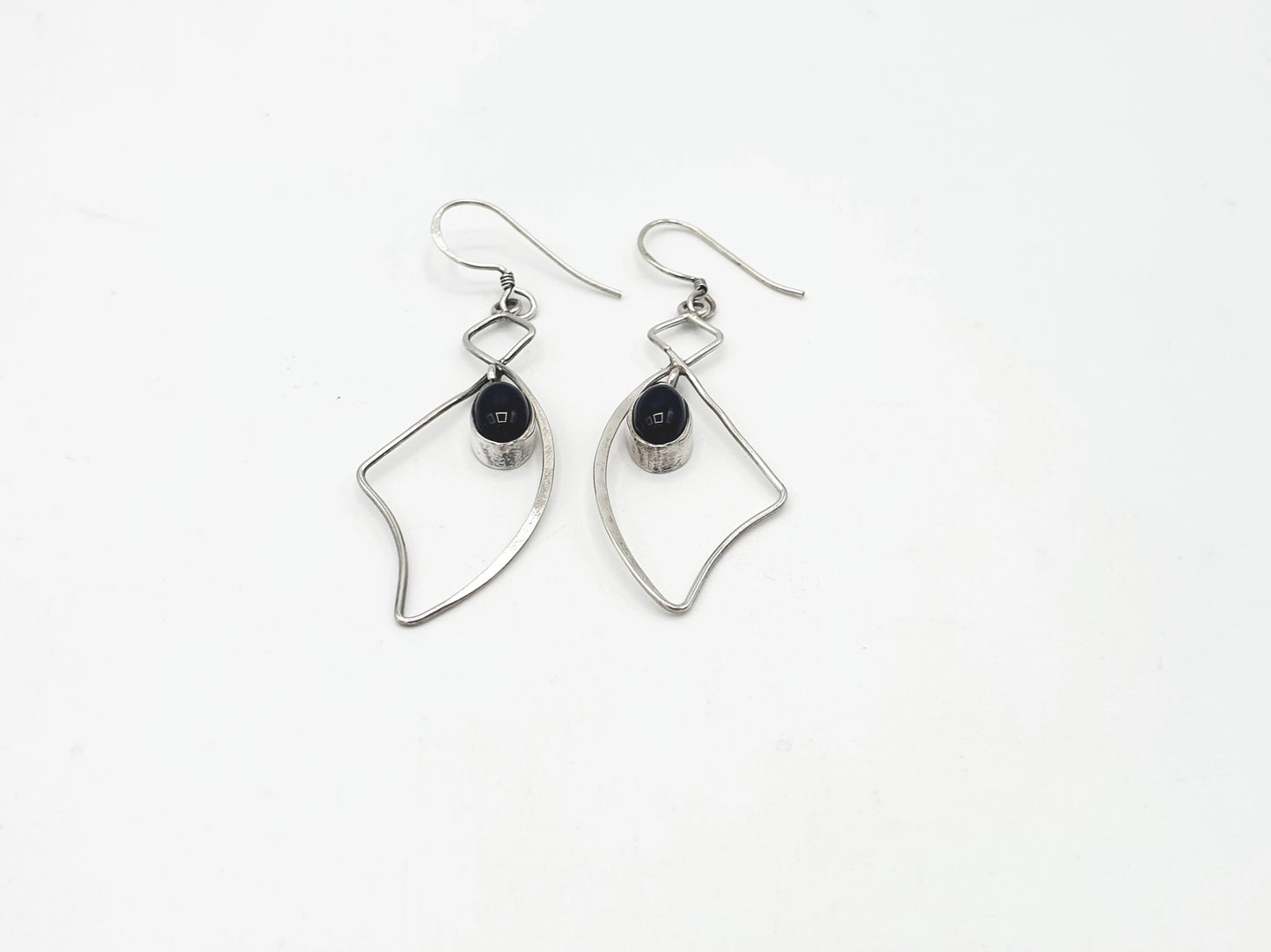 Handmade 925 Sterling Silver Black Onyx Earrings; Minimalist design