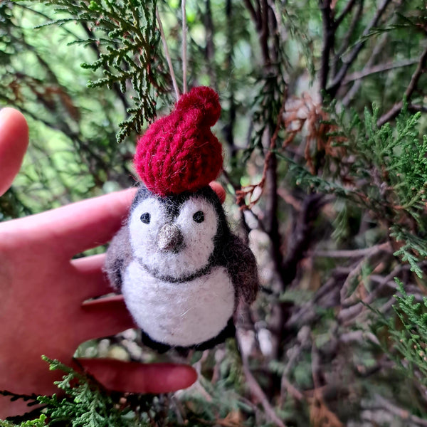 Penny the Penguin, Needle felted with Hanging Thread.