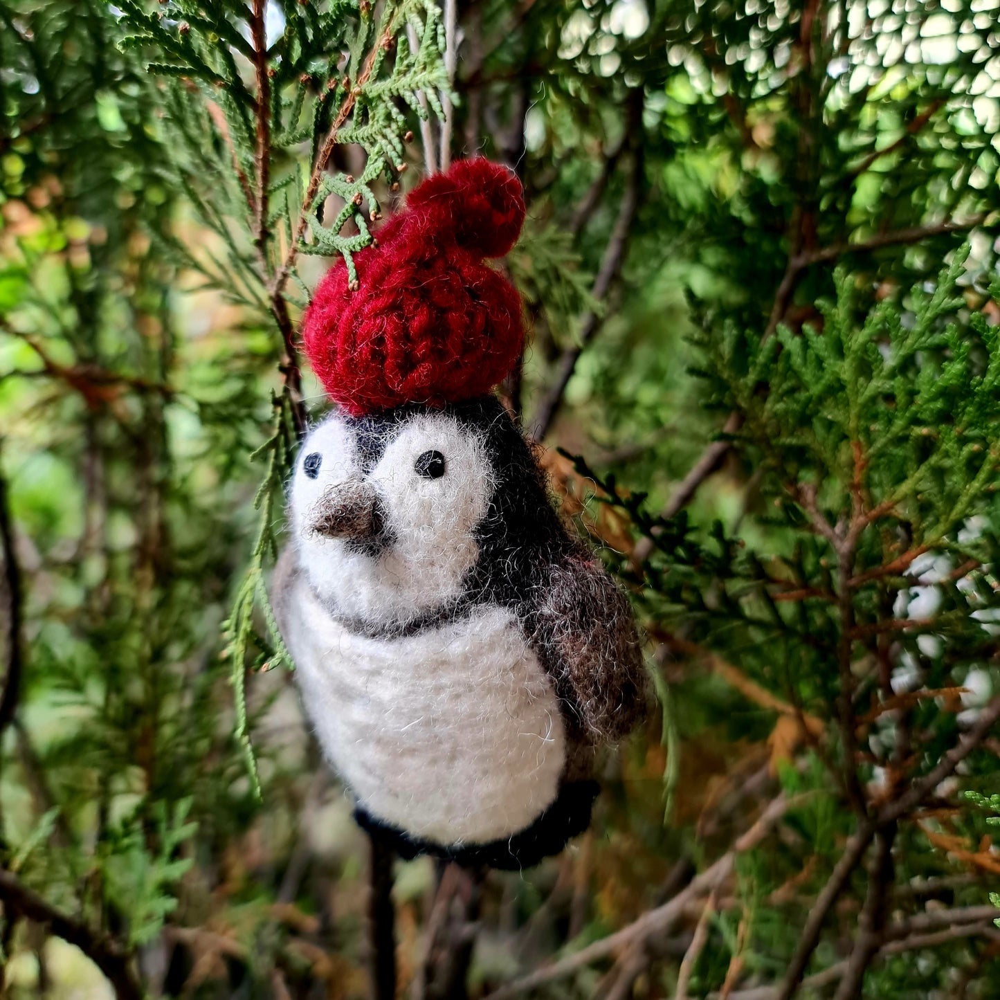 Penny the Penguin, Needle felted with Hanging Thread.