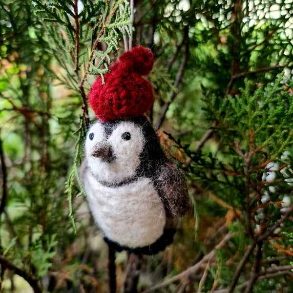 Penny the Penguin, Needle felted with Hanging Thread.