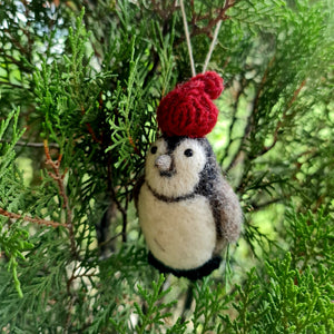 Penny the Penguin, Needle felted with Hanging Thread.