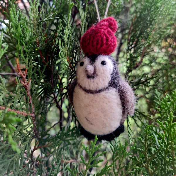 Penny the Penguin, Needle felted with Hanging Thread.