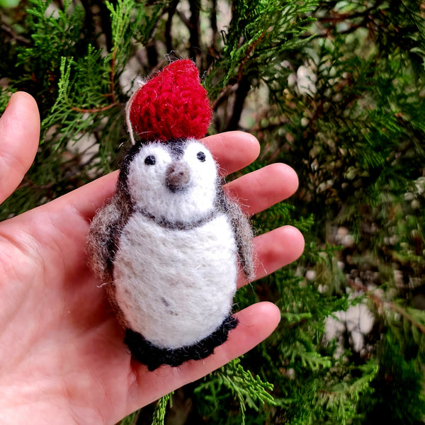 Penny the Penguin, Needle felted with Hanging Thread.