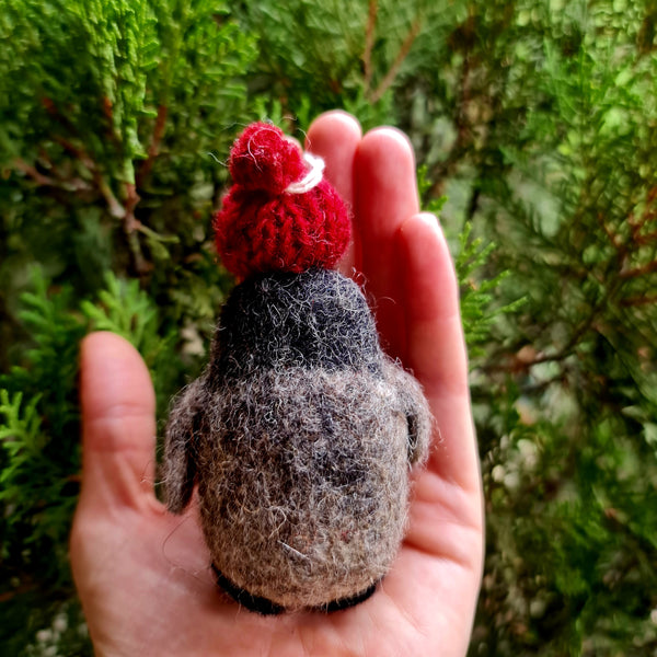 Penny the Penguin, Needle felted with Hanging Thread.