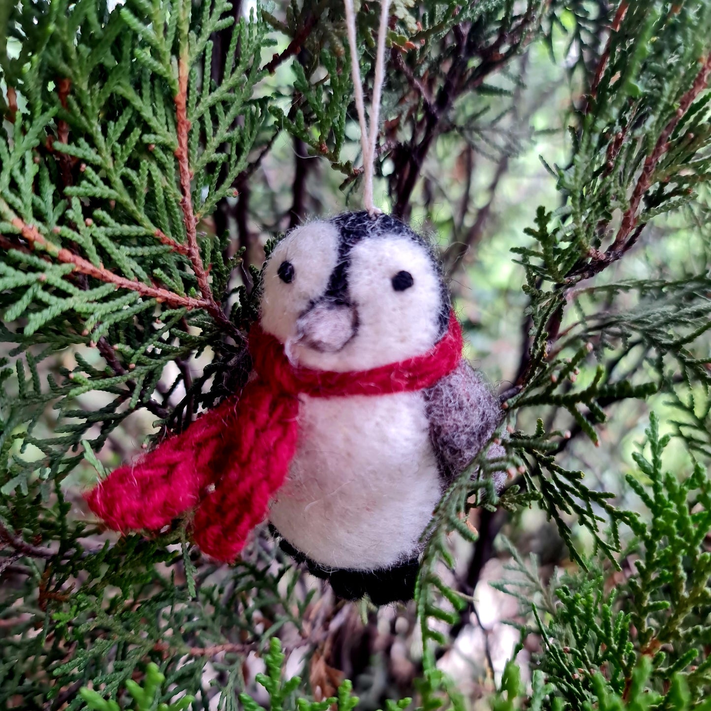 Penny the Penguin, Needle felted with Hanging Thread.