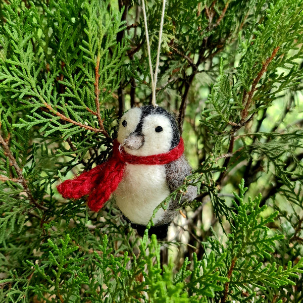 Penny the Penguin, Needle felted with Hanging Thread.