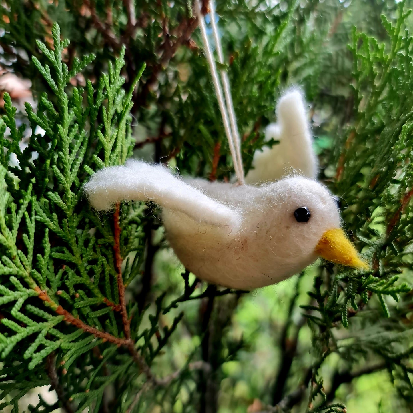Dovie the Dove, Needle felted with Hanging Thread.