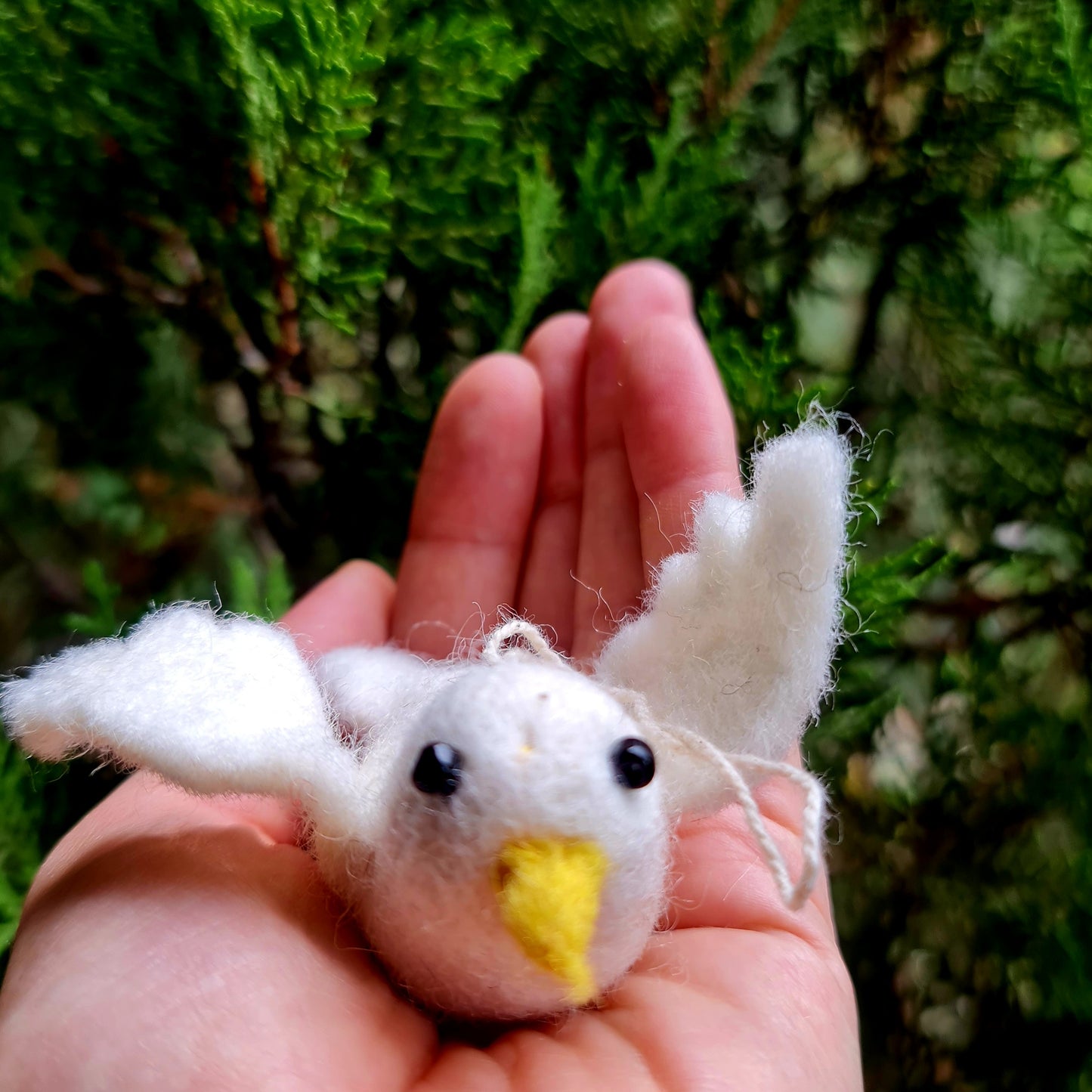 Dovie the Dove, Needle felted with Hanging Thread.