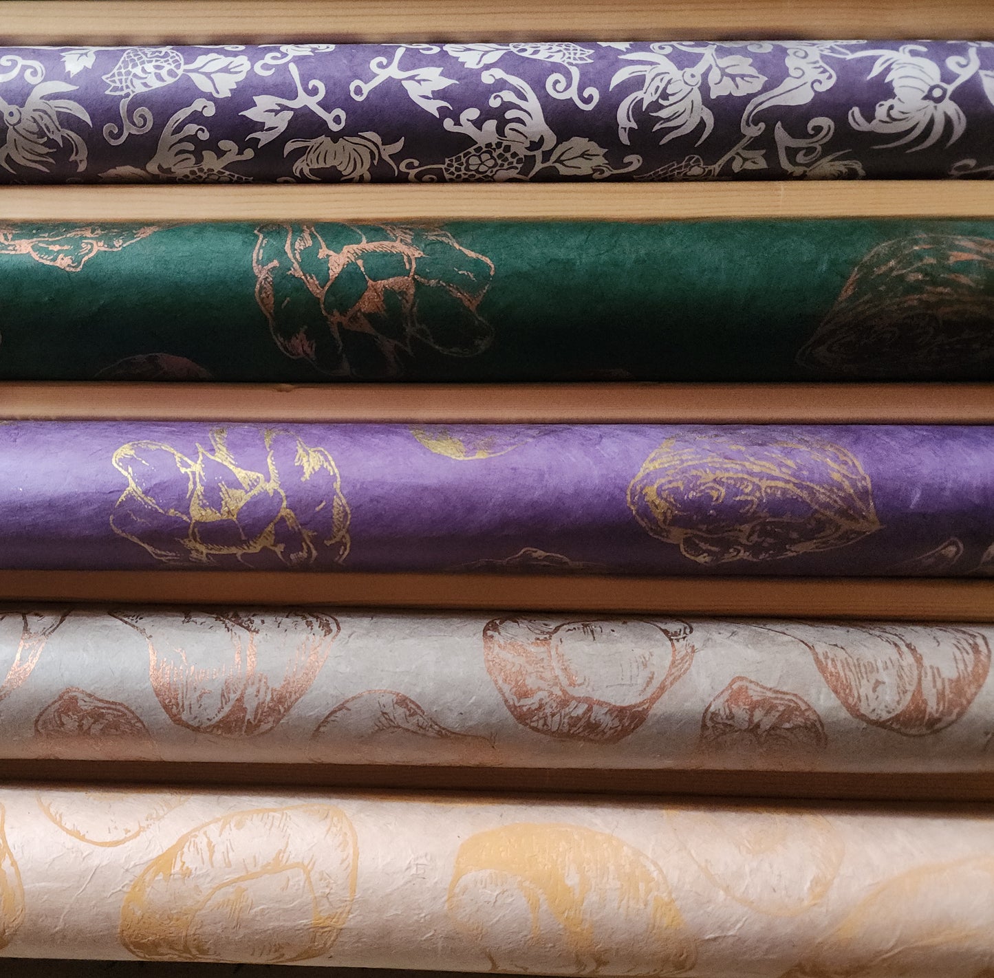 Vintage Lokta Paper Bundle - 5 Large Sheets 75 x50cm - Silk Screen Just Nutty Print Collection