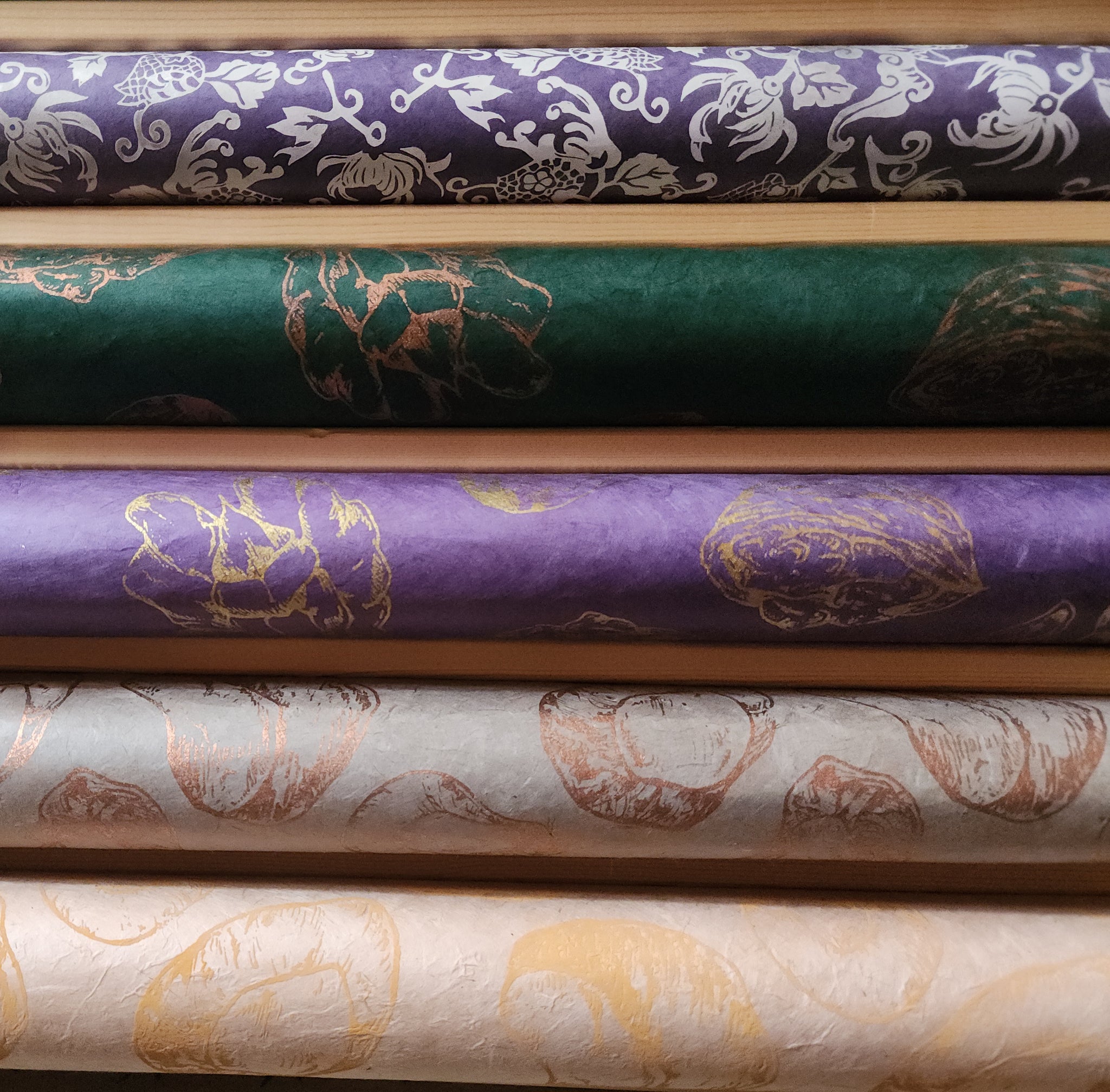 Vintage Lokta Paper Bundle - 5 Large Sheets 75 x50cm - Silk Screen Just Nutty Print Collection