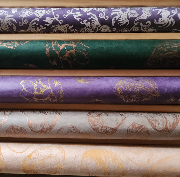 Vintage Lokta Paper Bundle - 5 Large Sheets 75 x50cm - Silk Screen Just Nutty Print Collection