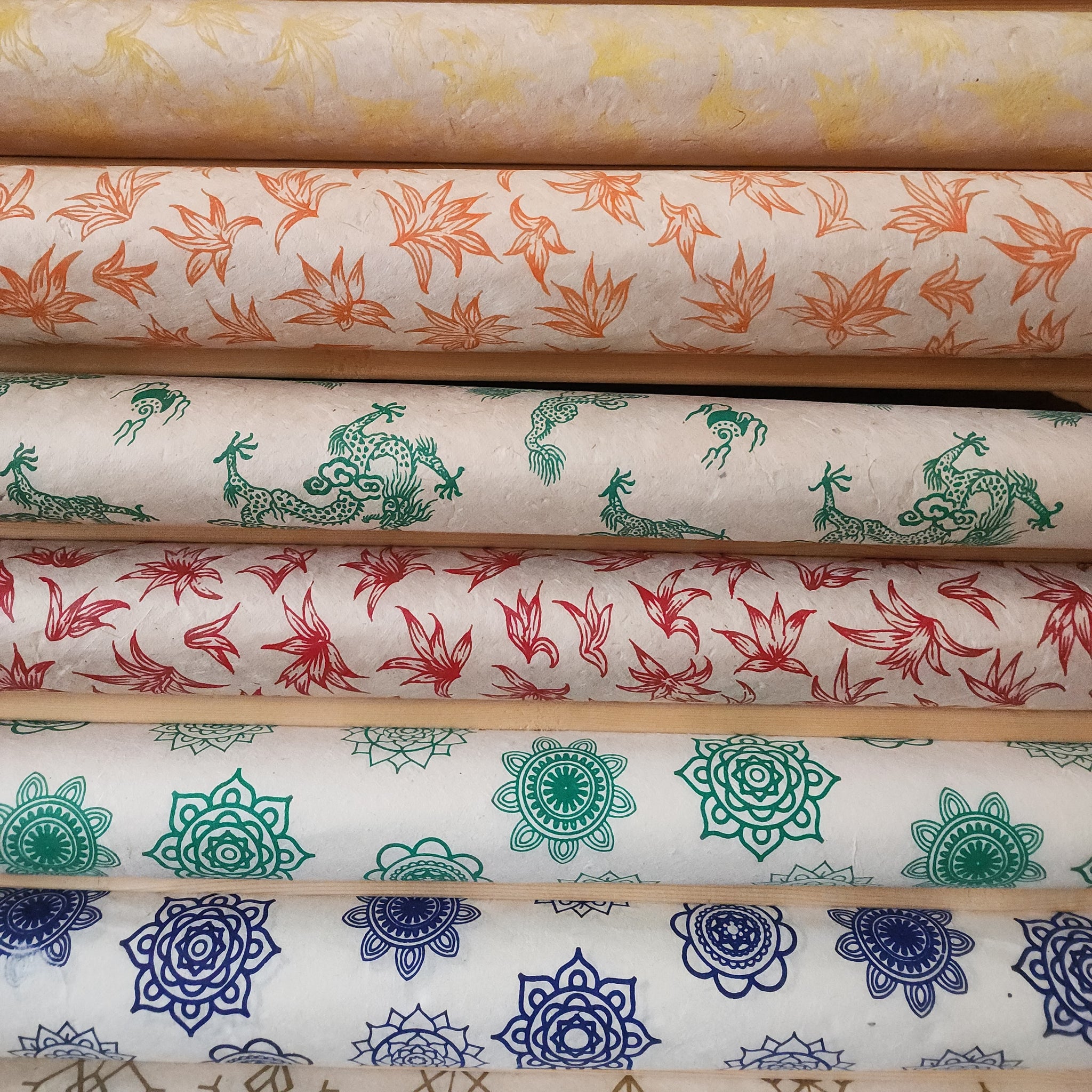 Vintage Lokta Paper Bundle - 8 Large Sheets 75 x50cm -  On Natural Lokta Silk Screen Collection