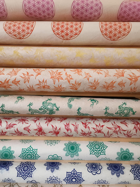 Vintage Lokta Paper Bundle - 8 Large Sheets 75 x50cm -  On Natural Lokta Silk Screen Collection